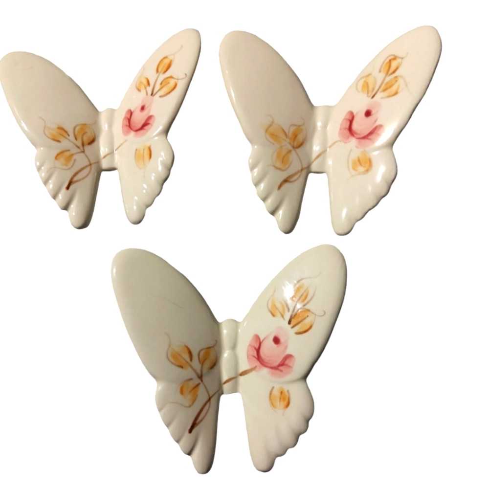 3 Vintage Ceramic Wall hanging Butterflies Hand Crafted Lasting Products INC